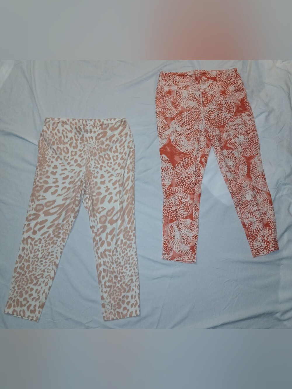 Womens Printed Leggings - Coral Floral & Leopard